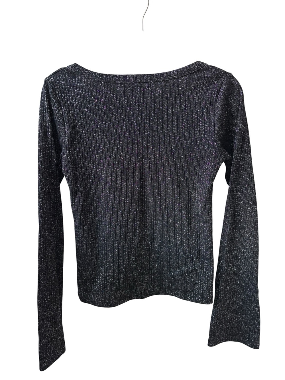 ba&sh Black Metallic Ribbed Scoop Neck Long Sleeve Top - Picture 2 of 5